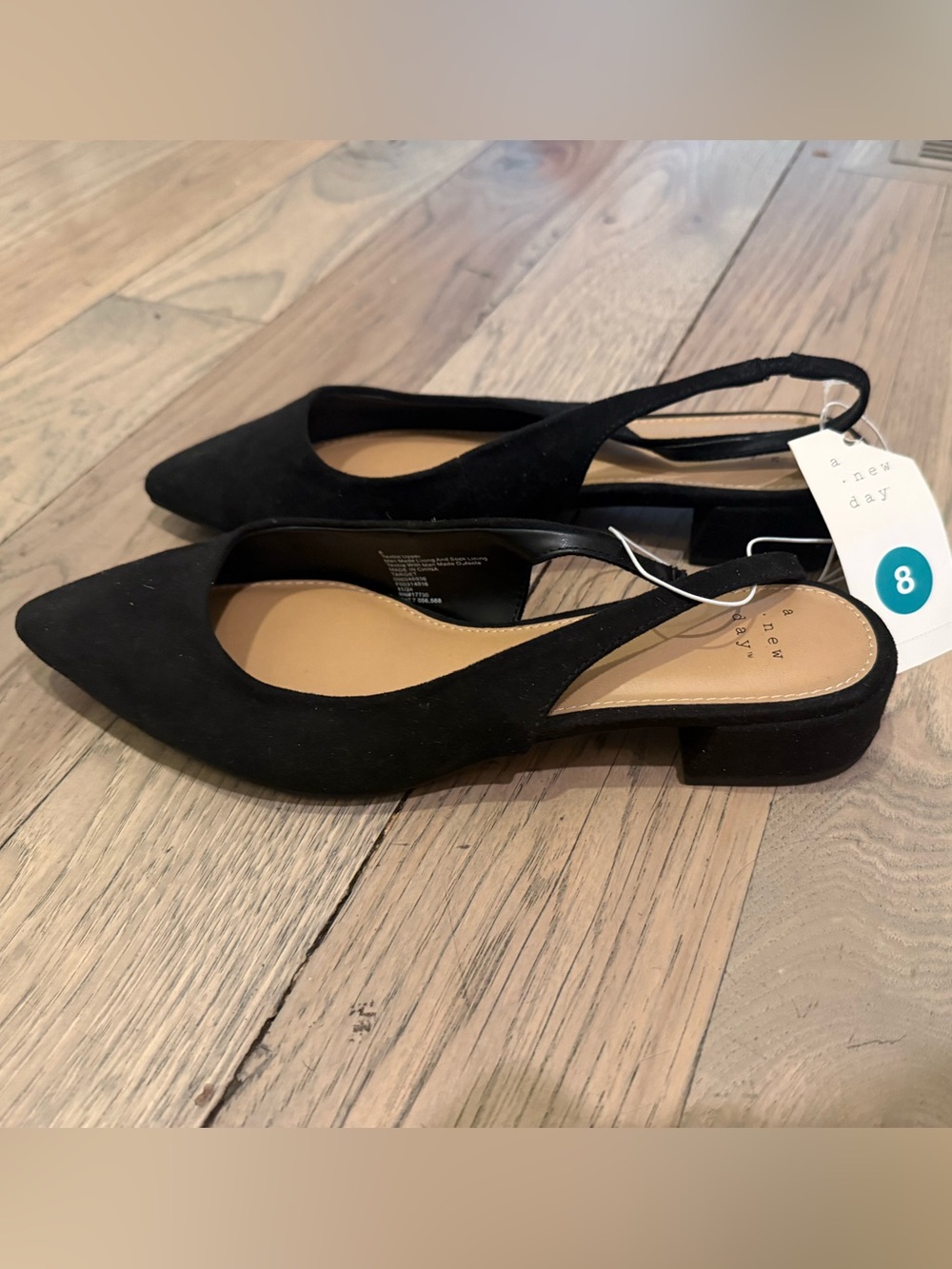 a new day Black Suede Pointed Slingback Flats